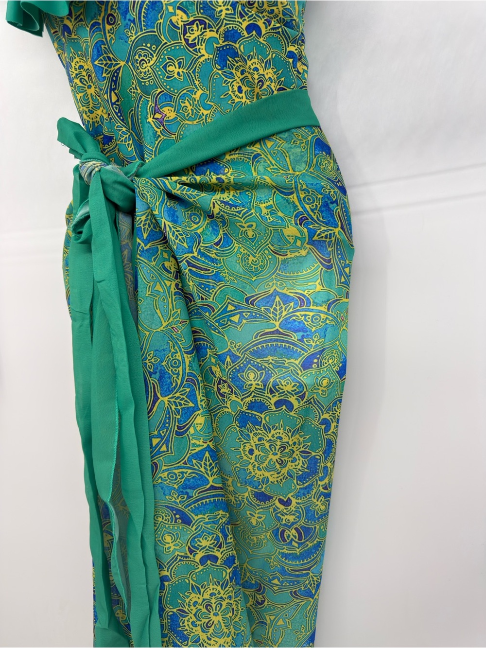 Green & Teal One-Shoulder Ruffle Swimsuit one piece with wrap maxi swim suit